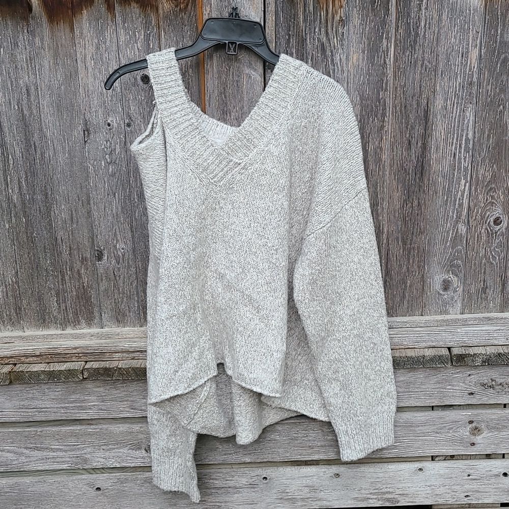 Line Knitwear gray cutout shoulder sweater